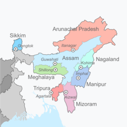 Location of Northeast India