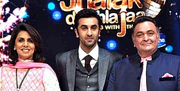 Ranbir Kapoor is posing with his father and mother at a reality show.