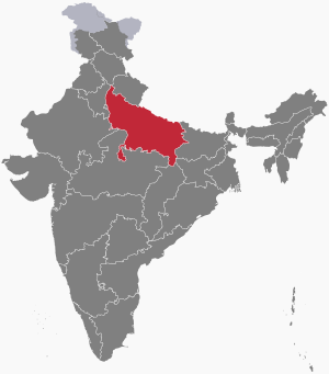 The map of India showing Uttar Pradesh