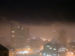 Brouillard givrant hivernal à Winnipeg, Canada.