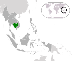 Location of Cambodia in Southeast Asia.
