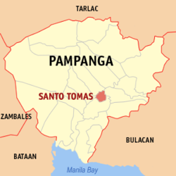 Mapa han Pampanga nga nagpapakita kon hain nahamutang an Santo Tomas