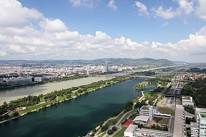 The New Danube in the front, the main Danube in the back.