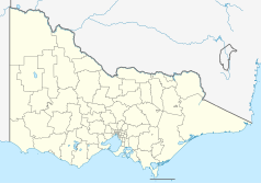 Mapa konturowa Wiktorii, blisko centrum na lewo znajduje się punkt z opisem „Bendigo”