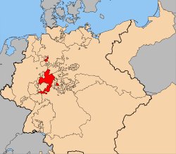 Hesse-Kassel (red) in 1866, just before the Austro-Prussian War