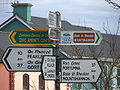 Irish road signs using dotless i and single-storey (script) a (upper and lower case)