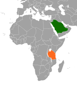 Map indicating locations of Saudi Arabia and Tanzania