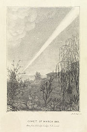 A black-and-white drawing of a streak of light travels from the top-left of the image to the bottom right, getting narrower as it travels.
