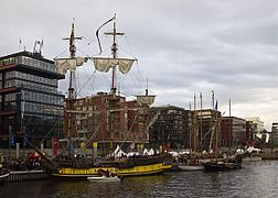 Traditional sailing ships at Sandtorkai in HafenCity