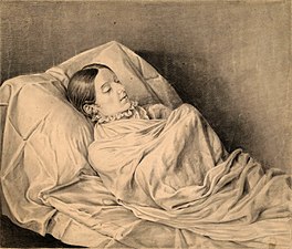 Sophia Sieveking on Her Deathbed (1810), black & white chalk, 43.5 x 51.2 cm.
