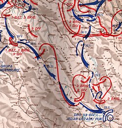 map showing the ground assault by two German reconnaissance battalions