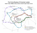 Image 33The Circle routes of Victorian London, comprising the Inner Circle, Middle Circle, Outer Circle and Super Outer Circle.