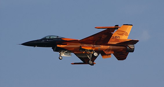 A F-16 jet in flight for the Solo Display Team