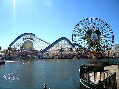 Disney California Adventure's Pixar Pal-A-Round, an eccentric wheel modelled on Wonder Wheel, was built in 2001 as Sun Wheel and became Mickey's Fun Wheel in 2009 and currently Pixar Pal-A-Round in 2018[177]