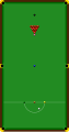 A computer-generated picture of a snooker table viewed from above, drawn exactly to scale, with the snooker balls shown in their starting positions