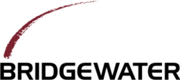 Image of Bridgewater Associates logo. Letters for Bridgewater are capitalized in a black sans serif font. Over the name there is a red curve emerging from the letter B and ending half way across the name (in the sky like a firework that explodes to the right).