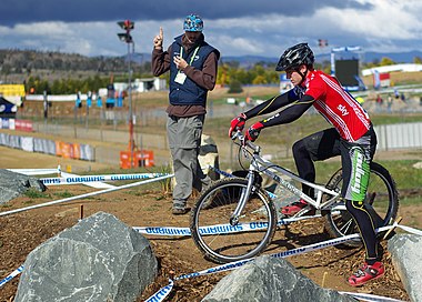 Mountain bike trials competitor