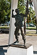 A soldier statue in Tawau Confrontation Memorial in Sabah, Malaysia, marking the victory during the battle in Kalabakan, Tawau, Sabah, Malaysian Borneo.