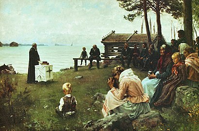 Church service by the sea in the Uusimaa Archipelago (1881)