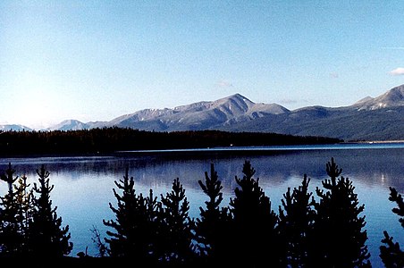 View of Mount Elbert with Turquoise Lake in the foreground.