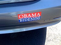Bumper sticker supporting the 2008 Obama-Biden presidential campaign.