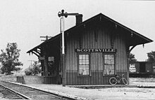 1874 Rochester and State Line station in Scottsville. The siding in the back served local feed mills and coal yards, including Haxton's.
