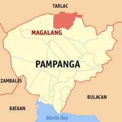 Mapa ng Pampanga na nagpapakita sa lokasyon ng Magalang.