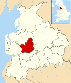 Prestonin hallintopiirin sijainti Englannissa ja Lancashiressä.