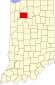 Harta statului Indiana indicând comitatul Pulaski