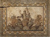 Mozaic care prezintă Epifania lui Dionis; secolul 2 d.Hr.; din Vila lui Dionis (Dion, Grecia); Muzeul Arheologic din Dion