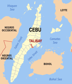 Map of Cebu with Talisay highlighted
