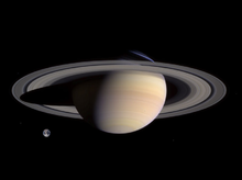 Saturne et la Terre côte à côte. Saturne est bien plus imposante que la Terre.