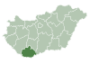 Map of Hungary highlighting Baranya County