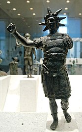 Bronze statuette of Helios with a seven-pointed gloriole and breastplate.