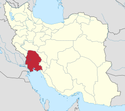ايران جي نقشي ۾ خوزستان صوبو ڏيکاريل آهي.