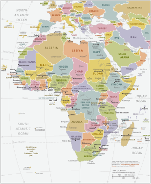Mapa políticu d'África en 2021.