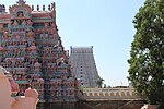 Two gopuram of a temple, decorated with figures