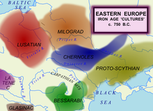 Map showing the extent of the Chernoles culture in Eastern Europe during the late Bronze Age.