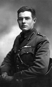 Kızılhaç'ın gönüllüsü olarak I. Dünya Savaşı'na katılan Hemingway, İtalya Cephesi'nde görevlendirildi ve Paris'ten Milano'ya gönderildi. Orada iki ay ambulans şoförü olarak çalıştı. Ancak 8 Temmuz 1918'de Fossalta Cephesi'nde yaralandı. Kaldırıldığı Treviso Askeri Hastanesi'nde kendisinden 7 yaş büyük olan Agnes von Kurowsky (Silahlara Veda'da Catherine Barkley) adlı hemşireye aşık oldu.(Üreten: US Army. (Rütuş: Beao ve Fallschirmjäger))