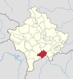 Разположение на община Щръбце на административно–териториалната карта на Косово.