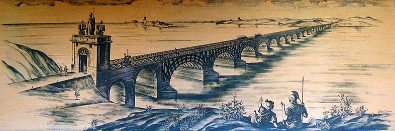 Reconstituição da Ponte de Trajano vista de Drobeta, feita pelo engenheiro E. Duperrex em 1907