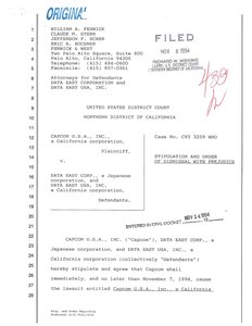 Capcom U.S.A. Inc. v. Data East Corp. Stipulation and Order of Dismissal with Prejudice dated November 8, 1994 (Docket №439)