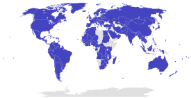 Parties to the convention include almost the full Americas, Europe, large parts of Asia, Oceania, and about 50% of Africa