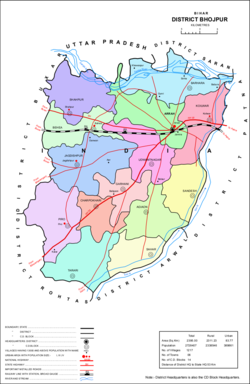 Map of Bhojpur district showing subdivisions