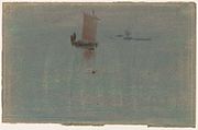 Boats at Evening, pastel on light tan wove paper (14.6 x 22.5 cm)