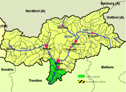Überetsch-Unterland district (highlighted in green) within South Tyrol