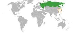 Map indicating locations of Russia and South Korea