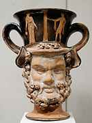 Canthare à figures de femme et de satyre attribué à Aison. Spina (Italie), v. 420 av. J.-C. Metropolitan Museum of Art