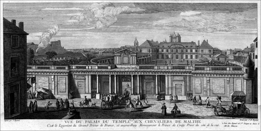 An engraving showing the Grand Prior's Palace at the Temple in Paris