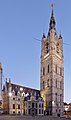 The Belfry (centre right) of Ghent, Belgium, beside the cloth hall and (smaller) Mammelokker